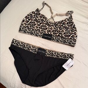 Calvin Klein Animal Print Bra and Black Panty Set